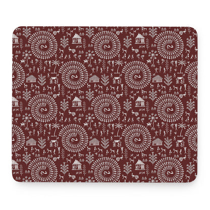 Red And White Warli Tribal Print Mouse Pad