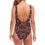 Red And White Warli Tribal Print One Piece Swimsuit