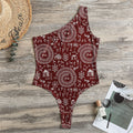 Red And White Warli Tribal Print One Shoulder Bodysuit