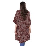 Red And White Warli Tribal Print Open Front Beach Cover Up