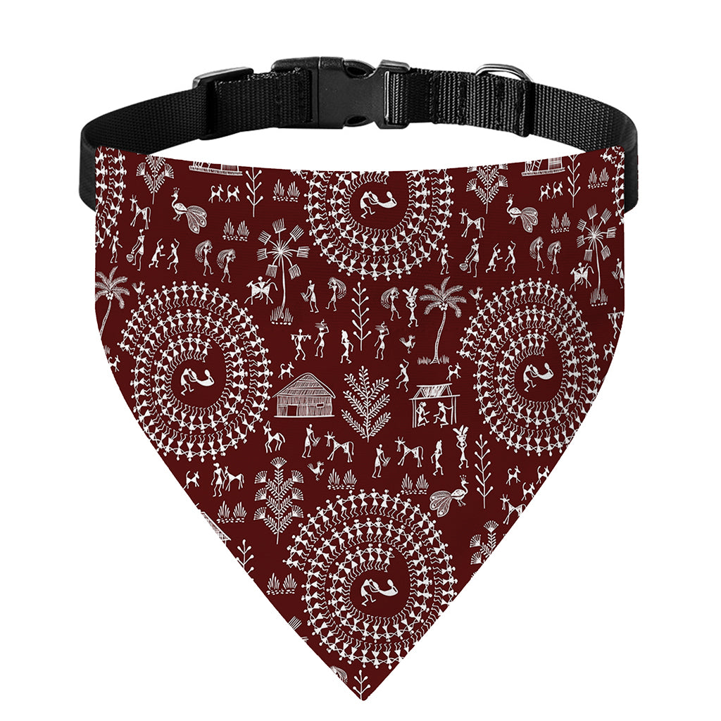 Red And White Warli Tribal Print Over The Collar Dog Bandana