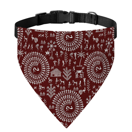 Red And White Warli Tribal Print Over The Collar Dog Bandana