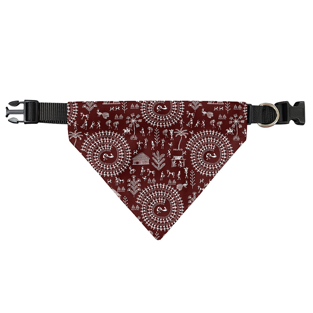 Red And White Warli Tribal Print Over The Collar Dog Bandana