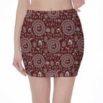 Red And White Warli Tribal Print Pencil Mini Skirt