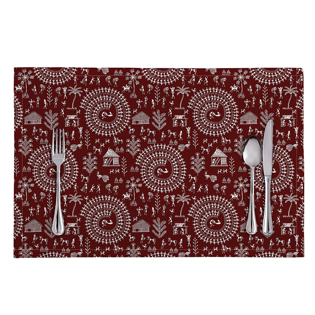 Red And White Warli Tribal Print Placemat