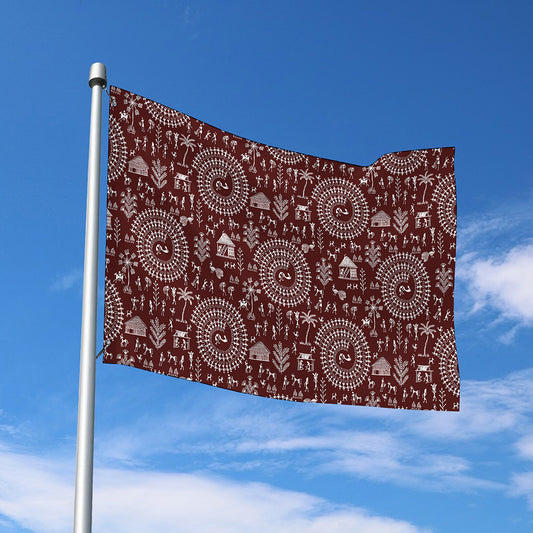 Red And White Warli Tribal Print Polyester Flag