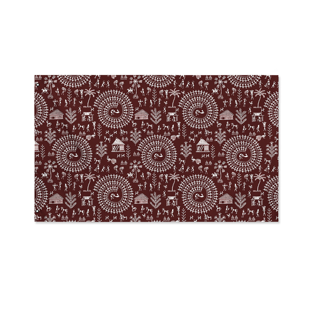 Red And White Warli Tribal Print Polyester Flag