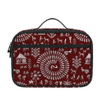 Red And White Warli Tribal Print Portable Lunch Bag