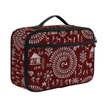 Red And White Warli Tribal Print Portable Lunch Bag
