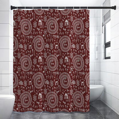 Red And White Warli Tribal Print Premium Shower Curtain