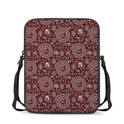 Red And White Warli Tribal Print Rectangular Crossbody Bag