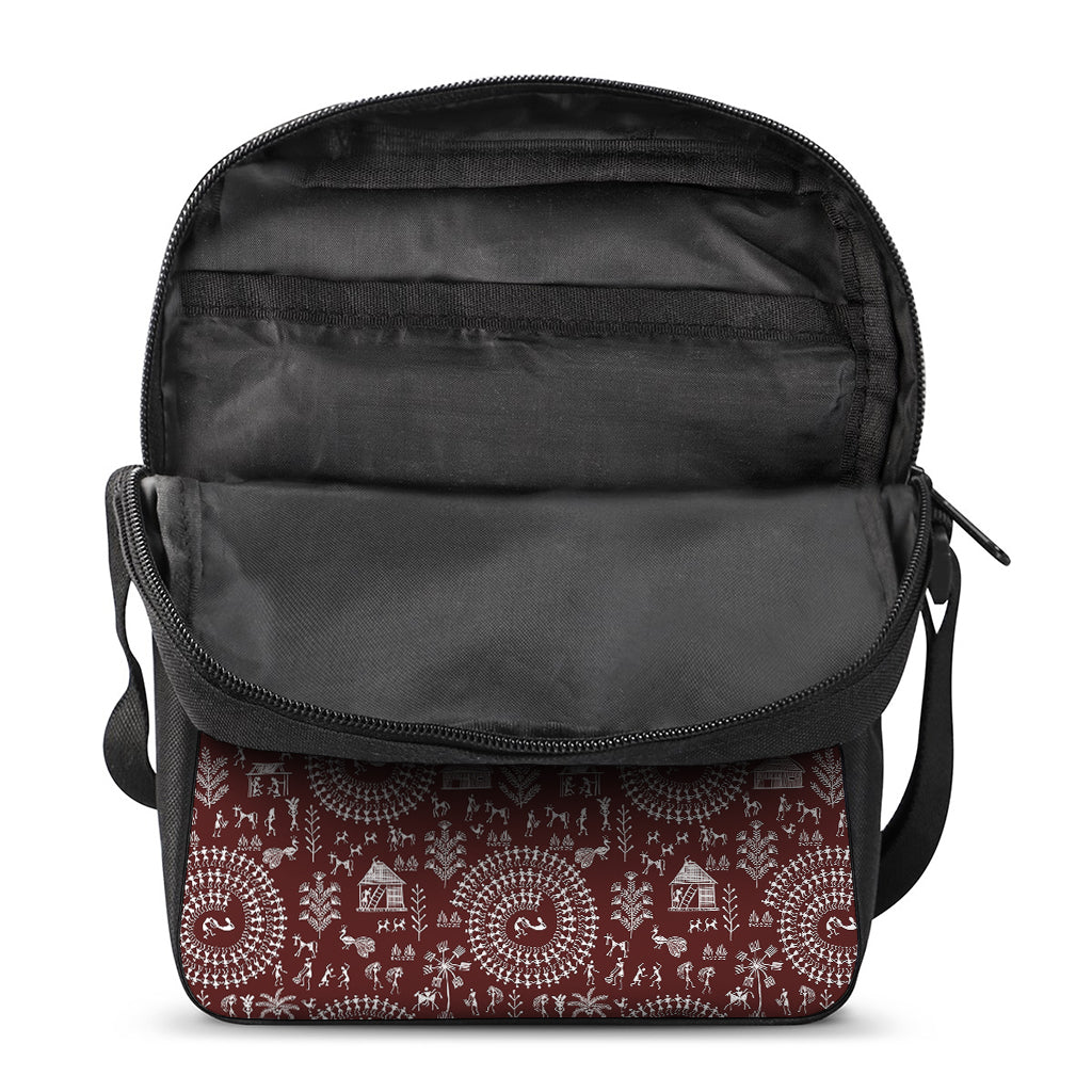 Red And White Warli Tribal Print Rectangular Crossbody Bag