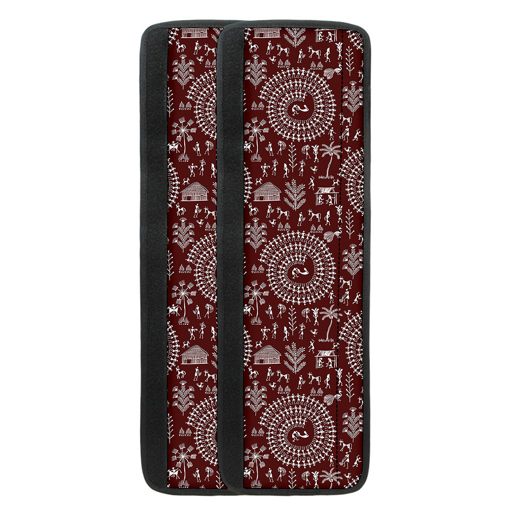 Red And White Warli Tribal Print Refrigerator Handle Covers