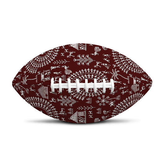 Red And White Warli Tribal Print Rugby Ball