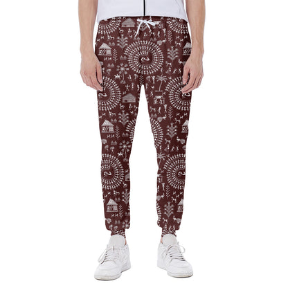 Red And White Warli Tribal Print Scuba Joggers