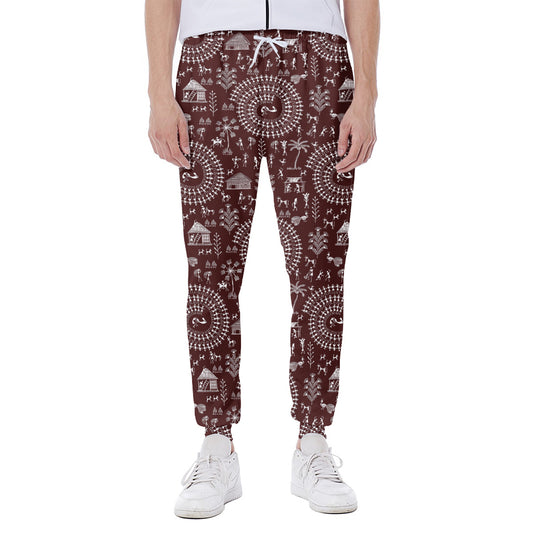 Red And White Warli Tribal Print Scuba Joggers