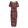 Red And White Warli Tribal Print Short Sleeve Long Nightdress