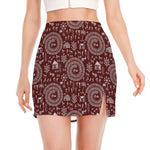 Red And White Warli Tribal Print Side Slit Mini Skirt