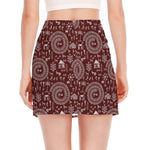 Red And White Warli Tribal Print Side Slit Mini Skirt