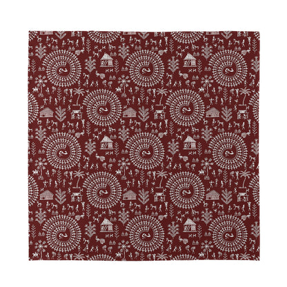Red And White Warli Tribal Print Silk Bandana