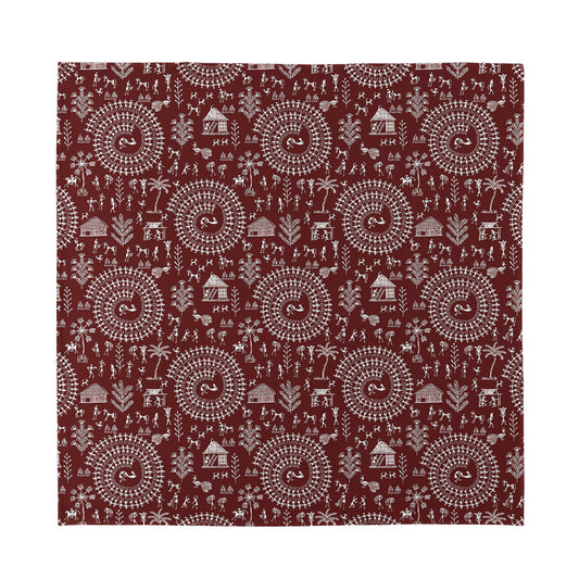 Red And White Warli Tribal Print Silk Bandana