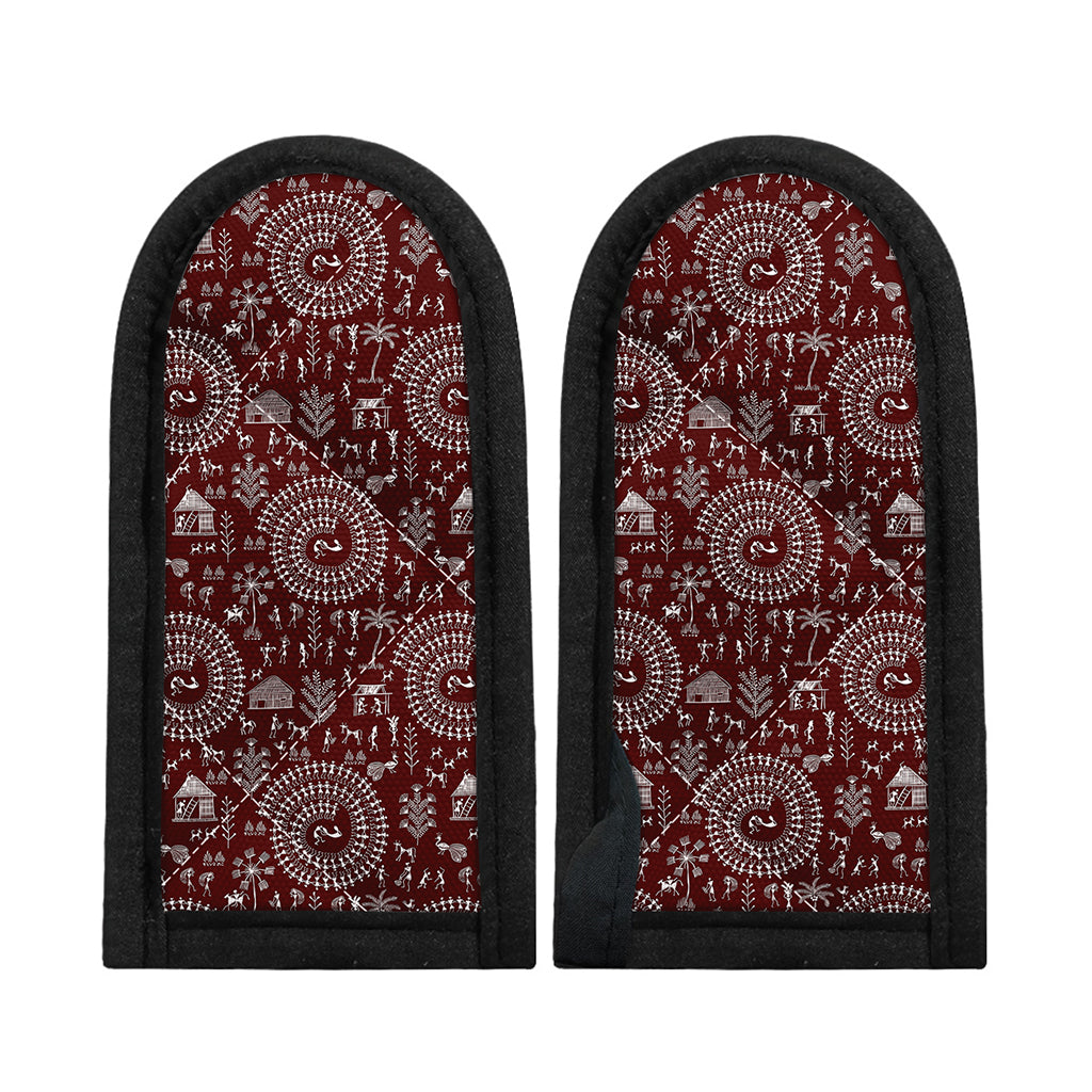 Red And White Warli Tribal Print Skillet Handle Cover