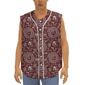 Red And White Warli Tribal Print Sleeveless Baseball Jersey