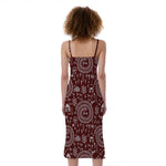 Red And White Warli Tribal Print Slim Fit Midi Cami Dress