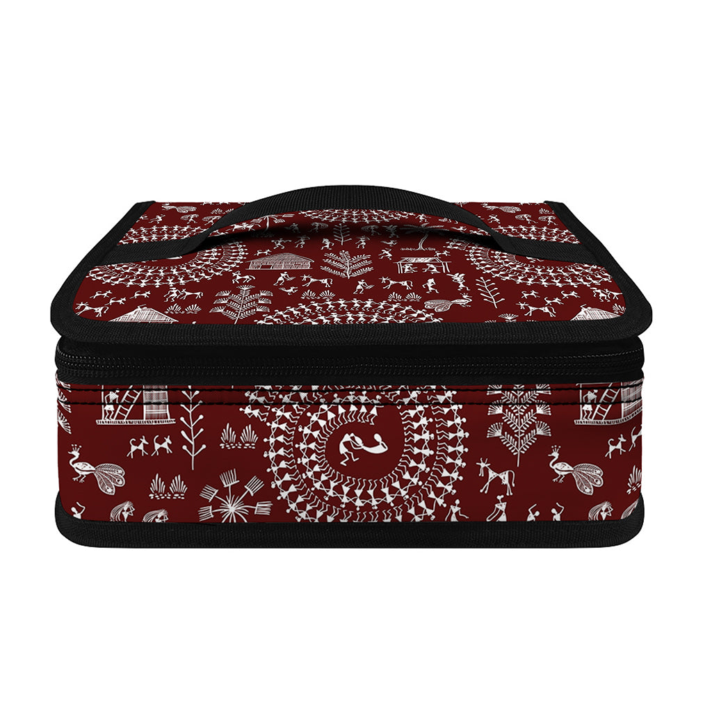 Red And White Warli Tribal Print Small Lunch Bag