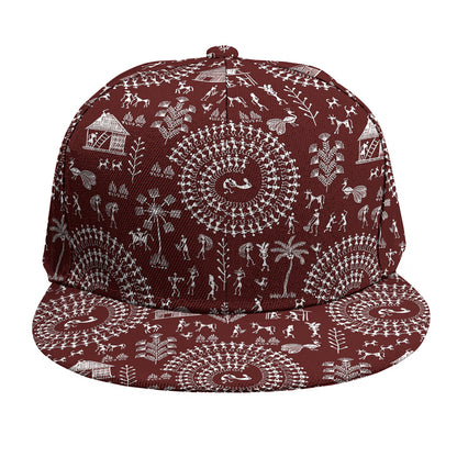 Red And White Warli Tribal Print Snapback Cap