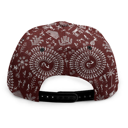 Red And White Warli Tribal Print Snapback Cap
