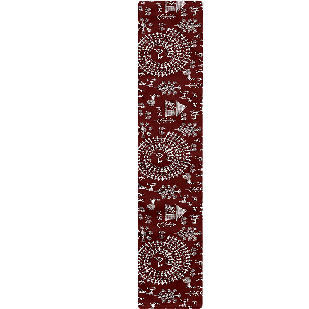 Red And White Warli Tribal Print Table Runner