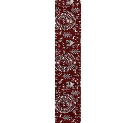 Red And White Warli Tribal Print Table Runner
