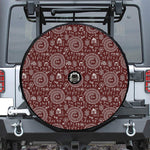 Red And White Warli Tribal Print Tire Cover With Camera Hole