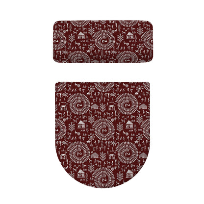 Red And White Warli Tribal Print Toilet Lid And Tank Cover Set