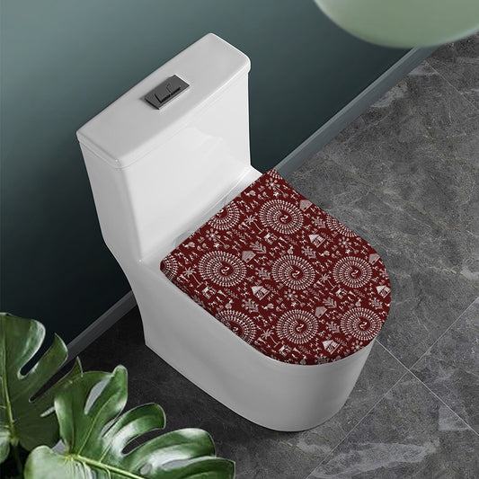 Red And White Warli Tribal Print Toilet Lid Cover
