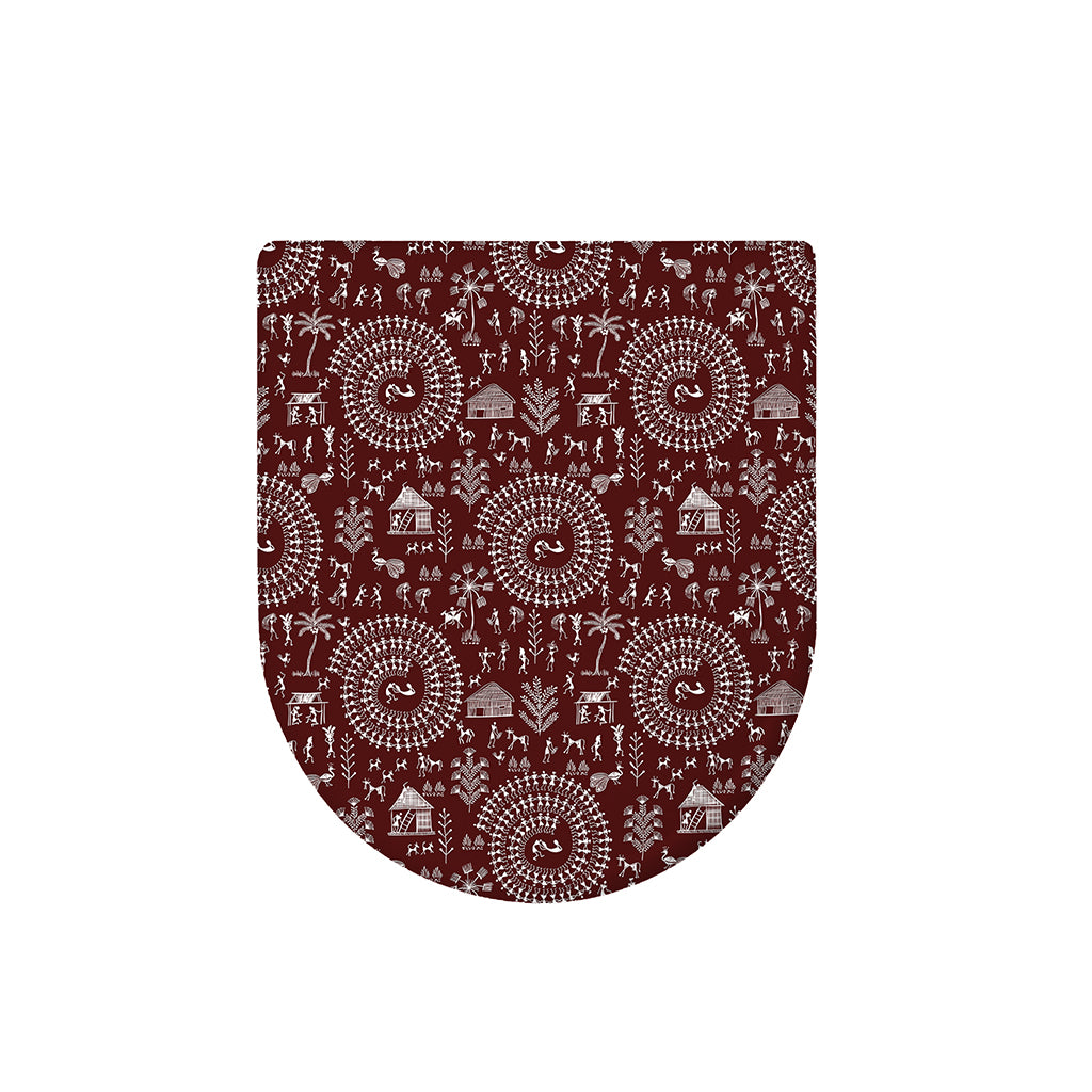 Red And White Warli Tribal Print Toilet Lid Cover