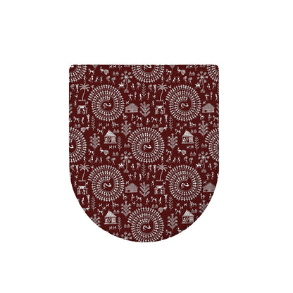 Red And White Warli Tribal Print Toilet Lid Cover