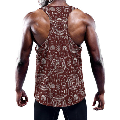 Red And White Warli Tribal Print Training Tank Top