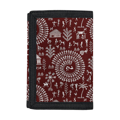 Red And White Warli Tribal Print Trifold Wallet