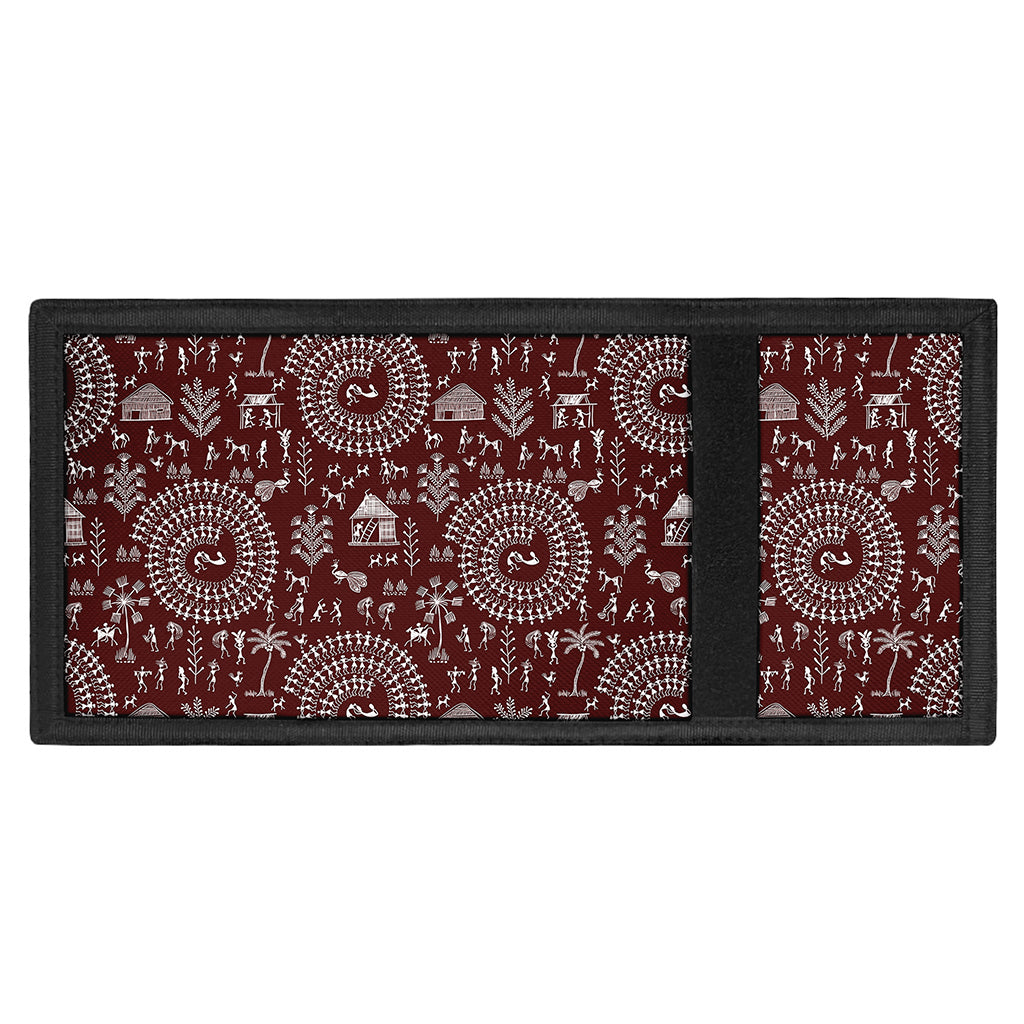 Red And White Warli Tribal Print Trifold Wallet