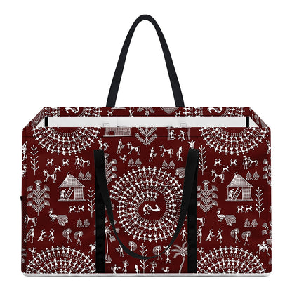 Red And White Warli Tribal Print Utility Tote Bag