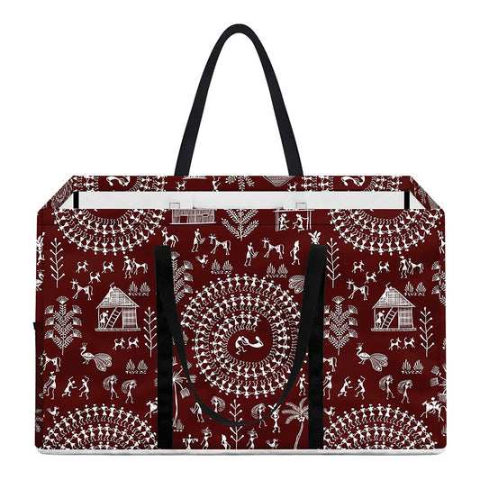 Red And White Warli Tribal Print Utility Tote Bag