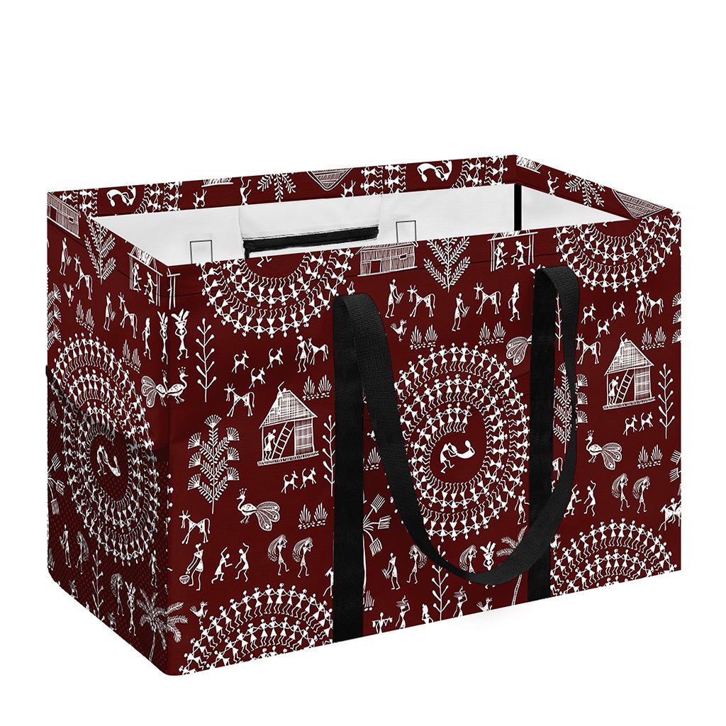 Red And White Warli Tribal Print Utility Tote Bag