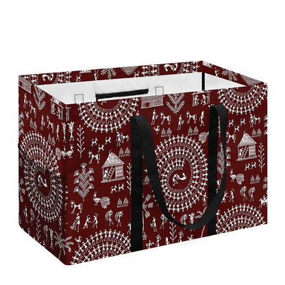 Red And White Warli Tribal Print Utility Tote Bag
