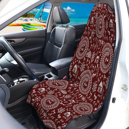 Red And White Warli Tribal Print Waterproof Car Seat Cover