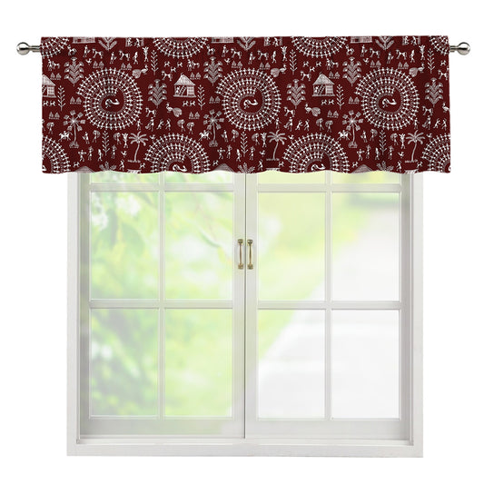 Red And White Warli Tribal Print Window Valance