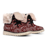 Red And White Warli Tribal Print Winter Boots