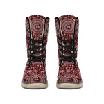 Red And White Warli Tribal Print Winter Boots