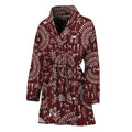 Red And White Warli Tribal Print Women's Bathrobe